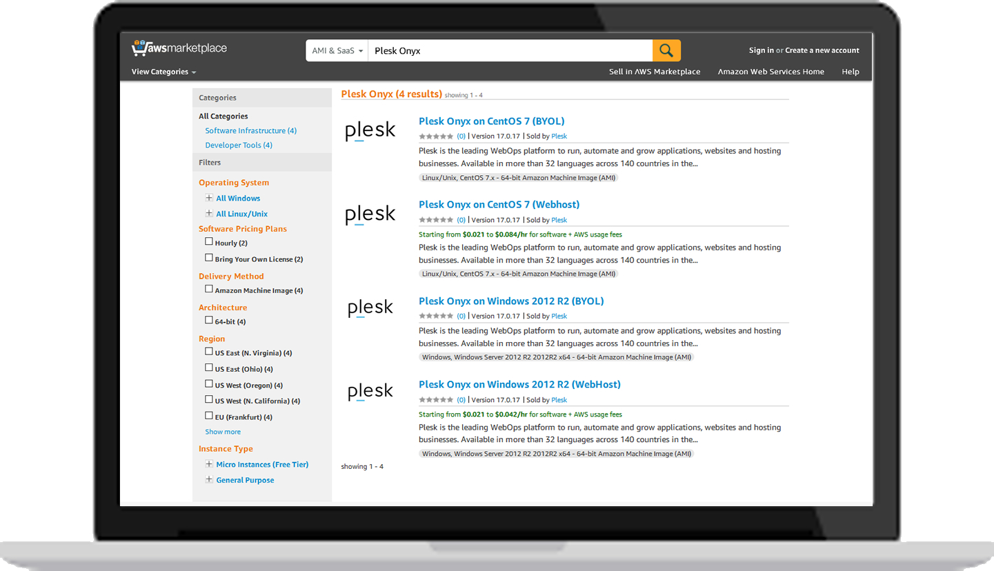 Plesk Onyx at AWS Marketplace 