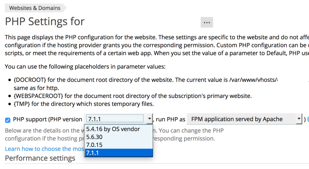 Plesk - Activate PHP version 7.1