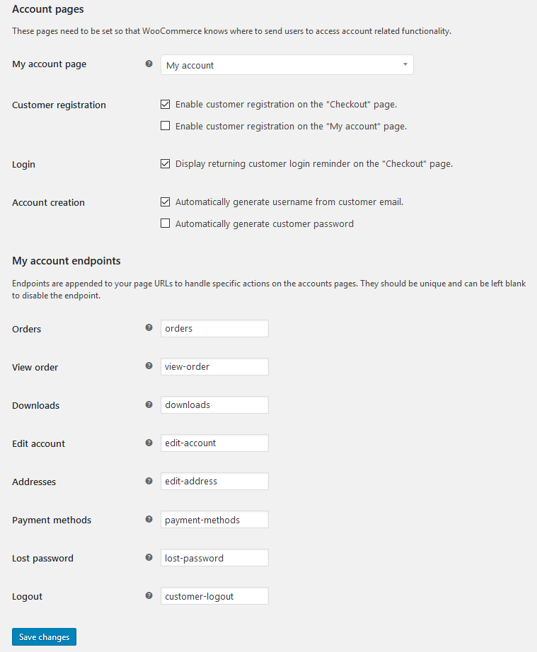 WooCommerce Account Settings