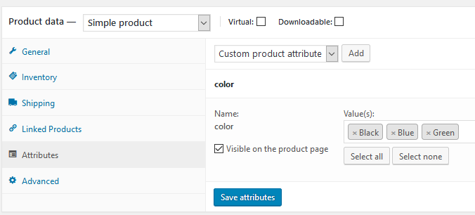 WooCommerce Configuration - Attributes