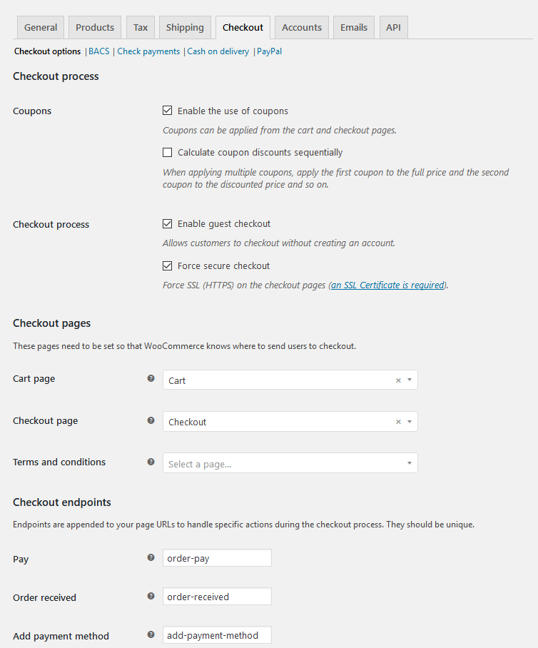 WooCommerce Settings - Checkout