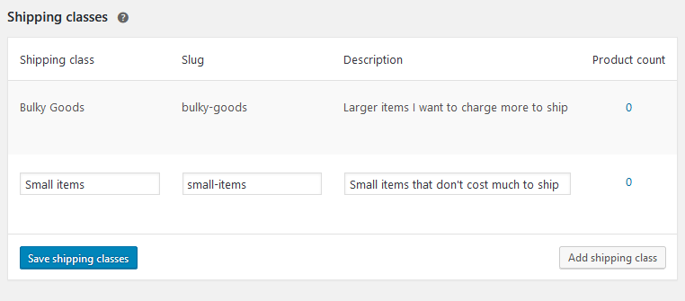 WooCommerce Setup - Shipping Classes