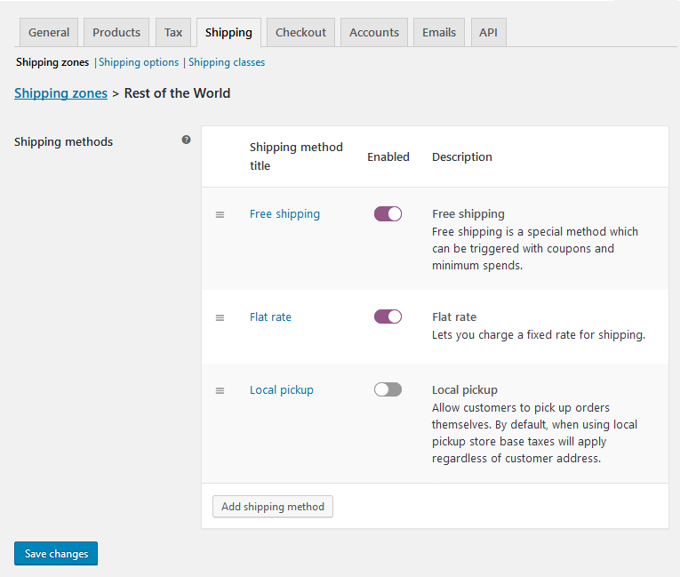 WooCommerce Configuration - Shipping Methods